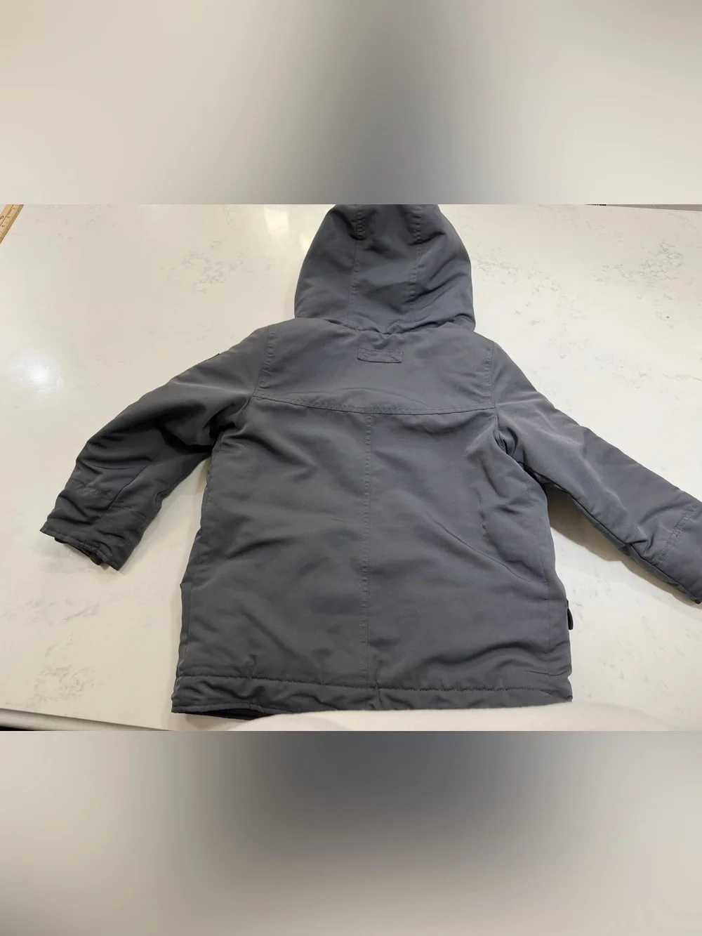 Abercrombie kids Gray Hooded Sherpa-Lined Puffer Jacket with Plaid Trim